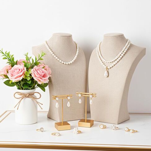 3 Pcs Linen Jewelry Display Bust Necklace Display Stand 11.42 × 6.69inch Jewelry Necklace Organizer Rack Necklaces Mannequin Holder Jewelrys Bust Displays Stands for Selling Home Store Trade Shows in Kuwait