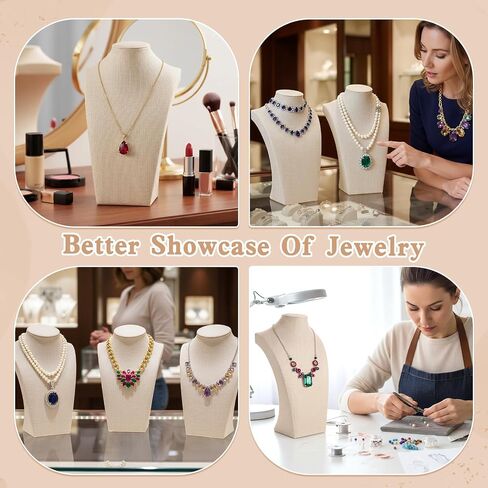 3 Pcs Linen Jewelry Display Bust Necklace Display Stand 11.42 × 6.69inch Jewelry Necklace Organizer Rack Necklaces Mannequin Holder Jewelrys Bust Displays Stands for Selling Home Store Trade Shows in Kuwait