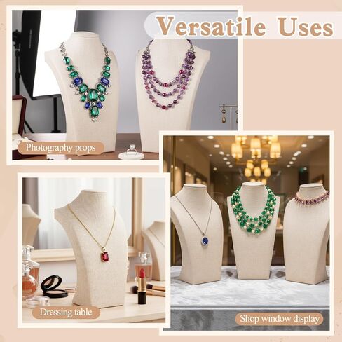 3 Pcs Linen Jewelry Display Bust Necklace Display Stand 11.42 × 6.69inch Jewelry Necklace Organizer Rack Necklaces Mannequin Holder Jewelrys Bust Displays Stands for Selling Home Store Trade Shows in Kuwait