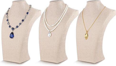 3 Pcs Linen Jewelry Display Bust Necklace Display Stand 11.42 × 6.69inch Jewelry Necklace Organizer Rack Necklaces Mannequin Holder Jewelrys Bust Displays Stands for Selling Home Store Trade Shows in Kuwait