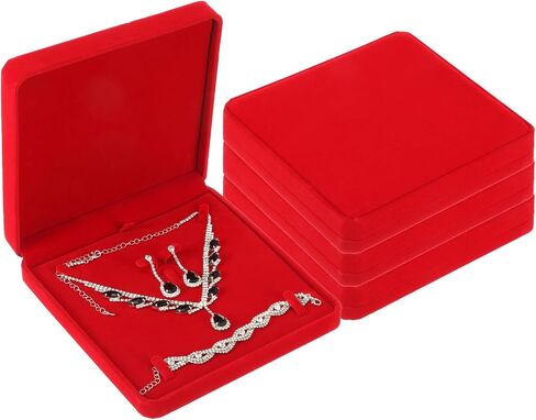 4-Pack Velvet Jewelry Set Box – Red Jewelry Display Case for Earrings, Necklace, Bracelet & Ring | Luxury Travel Gift Storage for Mother’s Day, Wedding, Anniversary (Only Box, Jewelries Not Included) in Saudi Arabia