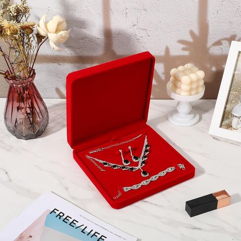 4-Pack Velvet Jewelry Set Box – Red Jewelry Display Case for Earrings, Necklace, Bracelet & Ring | Luxury Travel Gift Storage for Mother’s Day, Wedding, Anniversary (Only Box, Jewelries Not Included) in Saudi Arabia