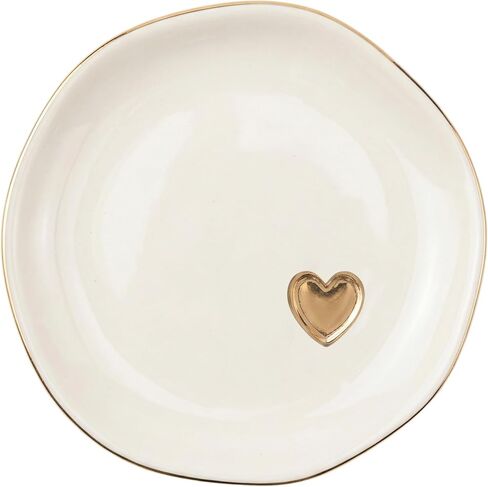 InnoBeta Heart Gifts for Women, Ceramic Jewelry Dish Tray, Decorative Trinket Dish for Rings Earrings Necklaces for Women, 4.75", White Surface Gold in Kuwait