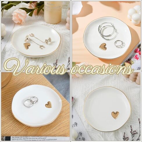 InnoBeta Heart Gifts for Women, Ceramic Jewelry Dish Tray, Decorative Trinket Dish for Rings Earrings Necklaces for Women, 4.75", White Surface Gold in Kuwait