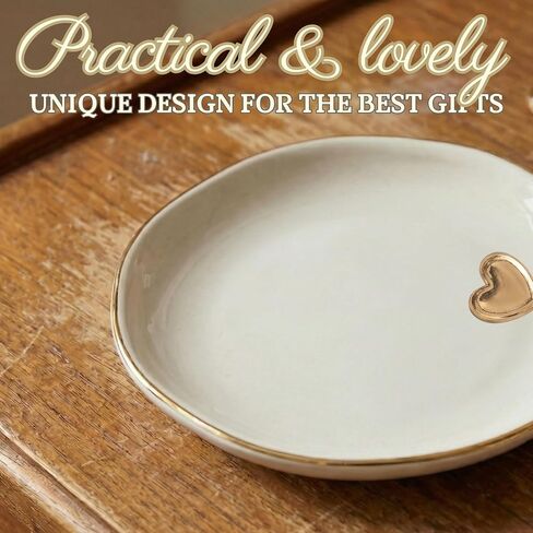 InnoBeta Heart Gifts for Women, Ceramic Jewelry Dish Tray, Decorative Trinket Dish for Rings Earrings Necklaces for Women, 4.75", White Surface Gold in Kuwait