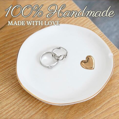 InnoBeta Heart Gifts for Women, Ceramic Jewelry Dish Tray, Decorative Trinket Dish for Rings Earrings Necklaces for Women, 4.75", White Surface Gold in Kuwait