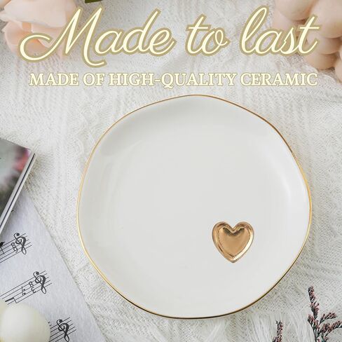InnoBeta Heart Gifts for Women, Ceramic Jewelry Dish Tray, Decorative Trinket Dish for Rings Earrings Necklaces for Women, 4.75", White Surface Gold in Kuwait