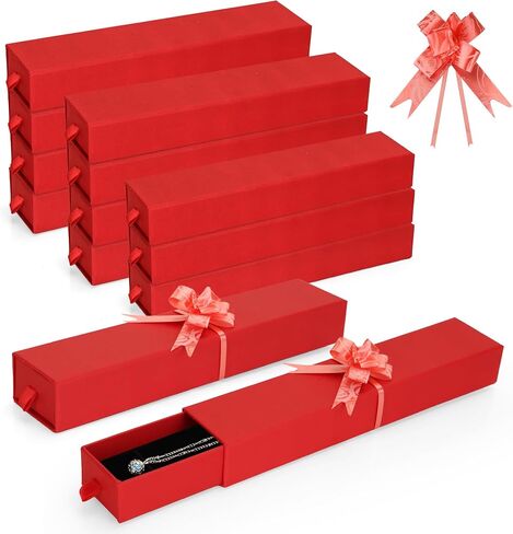 12-Pack Drawer Style Jewelry Gift Boxes with Sponge Insert, 8.7"x1.8"x1.2" Necklace & Bracelet Display Box for Presentation, Cardboard Storage Organizer for Pendant, Ring, Earring - Black in Saudi Arabia