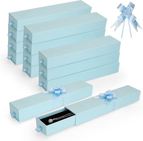 12-Pack Drawer Style Jewelry Gift Boxes with Sponge Insert, 8.7"x1.8"x1.2" Necklace & Bracelet Display Box for Presentation, Cardboard Storage Organizer for Pendant, Ring, Earring - Black in Saudi Arabia