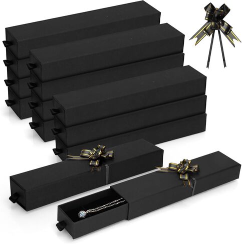 12-Pack Drawer Style Jewelry Gift Boxes with Sponge Insert, 8.7"x1.8"x1.2" Necklace & Bracelet Display Box for Presentation, Cardboard Storage Organizer for Pendant, Ring, Earring - Black in Saudi Arabia