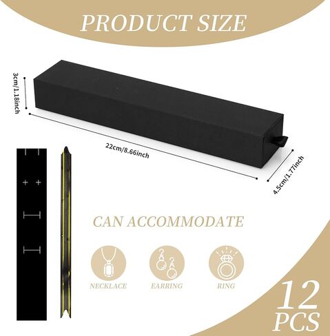 12-Pack Drawer Style Jewelry Gift Boxes with Sponge Insert, 8.7"x1.8"x1.2" Necklace & Bracelet Display Box for Presentation, Cardboard Storage Organizer for Pendant, Ring, Earring - Black in Saudi Arabia