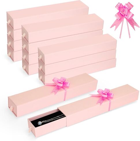 12-Pack Drawer Style Jewelry Gift Boxes with Sponge Insert, 8.7"x1.8"x1.2" Necklace & Bracelet Display Box for Presentation, Cardboard Storage Organizer for Pendant, Ring, Earring - Black in Saudi Arabia