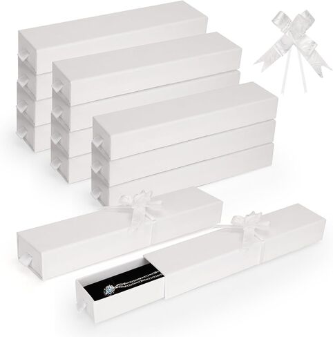 12-Pack Drawer Style Jewelry Gift Boxes with Sponge Insert, 8.7"x1.8"x1.2" Necklace & Bracelet Display Box for Presentation, Cardboard Storage Organizer for Pendant, Ring, Earring - Black in Saudi Arabia