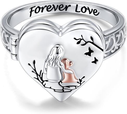 925 Sterling Silver Heart Mother Daughter Locket Ring for Women Forever Love Keepsake Memory Jewelry Gift in Kuwait