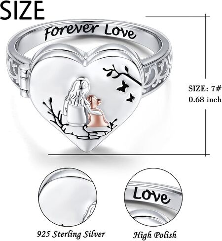 925 Sterling Silver Heart Mother Daughter Locket Ring for Women Forever Love Keepsake Memory Jewelry Gift in Kuwait