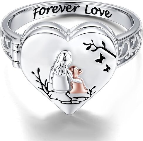 925 Sterling Silver Heart Mother Daughter Locket Ring for Women Forever Love Keepsake Memory Jewelry Gift in Kuwait