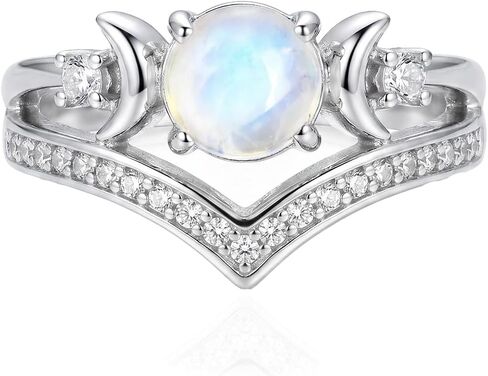 Natural Moonstone Crystal Triple Moon Godness Ring, Crystal Wicca Pagan Jewelry for Women in Saudi Arabia