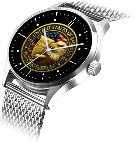 250th Anniversary United States of America Commemorative Large 42mm Polished Chrome Watch with Adjustable Stainless Steel Mesh Band in Saudi Arabia