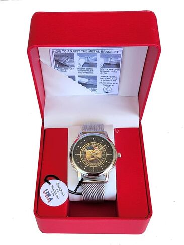 250th Anniversary United States of America Commemorative Large 42mm Polished Chrome Watch with Adjustable Stainless Steel Mesh Band in Saudi Arabia