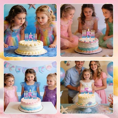 Mermaid Number 5 Birthday Candle Set, with and 6 Matching Candles, Pink Blue Ocean Theme Cake Topper for Mermaid Birthday Party Decoration (Number 5) in Saudi Arabia