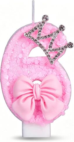 Crown Birthday Candles Pink Bow Number 7 Cake Candle Birthday Cake Topper Cupcake Decorations Party Decor for Girls Women Anniversary Celebrations Supplies in Saudi Arabia