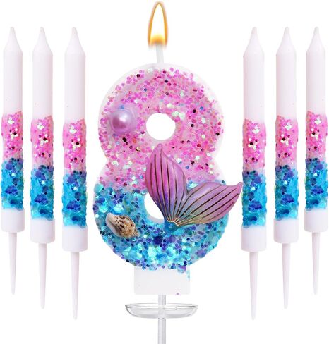 Mermaid Number 5 Birthday Candle Set, with and 6 Matching Candles, Pink Blue Ocean Theme Cake Topper for Mermaid Birthday Party Decoration (Number 5) in Saudi Arabia
