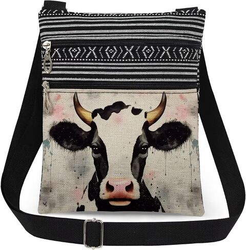 Cow Art Crossbody Bag Farm Travel Adjustable Shoulder Strap Messenger Bag Birthday Gift for Friend Cow Lover in Kuwait