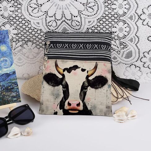 Cow Art Crossbody Bag Farm Travel Adjustable Shoulder Strap Messenger Bag Birthday Gift for Friend Cow Lover in Kuwait