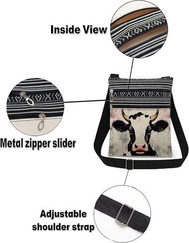 Cow Art Crossbody Bag Farm Travel Adjustable Shoulder Strap Messenger Bag Birthday Gift for Friend Cow Lover in Kuwait