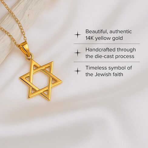 RP Solid 14K Gold Star of David Pendant for Men & Women, Authentic Handcrafted Star of David Necklace Pendant Only for Women & Men, Heirloom Quality Piece with Premium Jewelry Box, Dainty & Subtle Size in Kuwait