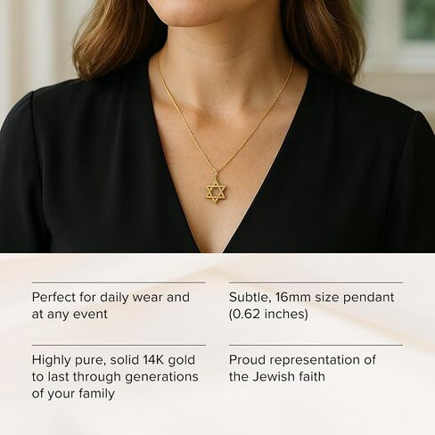 RP Solid 14K Gold Star of David Pendant for Men & Women, Authentic Handcrafted Star of David Necklace Pendant Only for Women & Men, Heirloom Quality Piece with Premium Jewelry Box, Dainty & Subtle Size in Kuwait