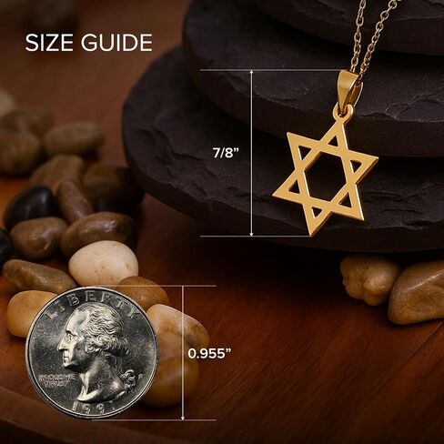 RP Solid 14K Gold Star of David Pendant for Men & Women, Authentic Handcrafted Star of David Necklace Pendant Only for Women & Men, Heirloom Quality Piece with Premium Jewelry Box, Dainty & Subtle Size in Kuwait