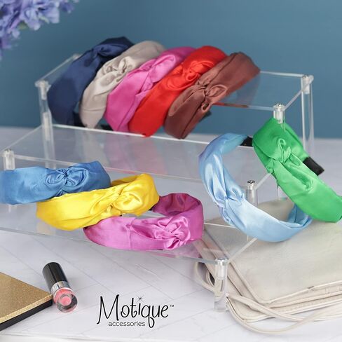 Motique Accessories عصابة رأس من الساتان للنساء مع عصابة شعر معقودة بشكل عمامة ملتوية باللون الأخضر in Kuwait