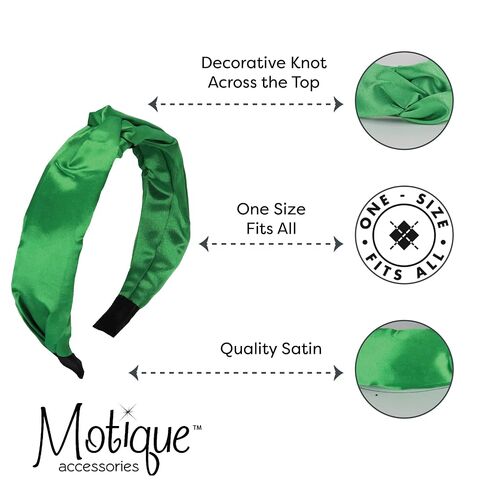 Motique Accessories عصابة رأس من الساتان للنساء مع عصابة شعر معقودة بشكل عمامة ملتوية باللون الأخضر in Kuwait