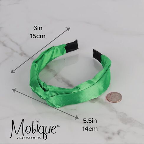 Motique Accessories عصابة رأس من الساتان للنساء مع عصابة شعر معقودة بشكل عمامة ملتوية باللون الأخضر in Kuwait
