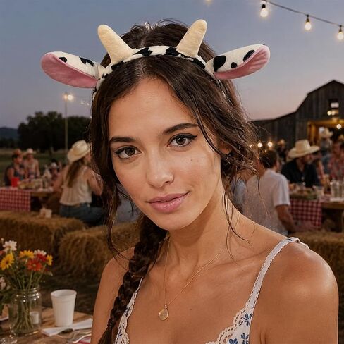 Cow Ears Headband, 6.3x7.9in Plush Cow Headband, Cow Ears Costume Animal Ear Headband, Soft Hair Accessory for Party Cosplay Festival Comfortable Fit in Saudi Arabia