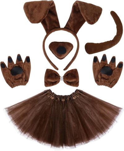 Puppy Dog Tutus Skirt Animal Costume Set Dog Ear Headband Bow Tie Paw Gloves Set for Women Halloween Cosplay in Kuwait