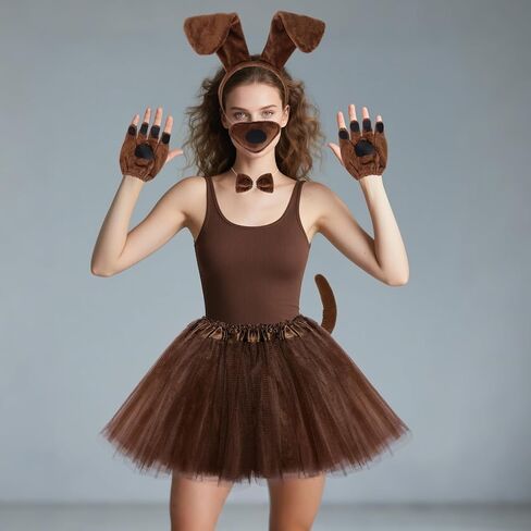 Puppy Dog Tutus Skirt Animal Costume Set Dog Ear Headband Bow Tie Paw Gloves Set for Women Halloween Cosplay in Kuwait