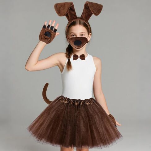 Puppy Dog Tutus Skirt Animal Costume Set Dog Ear Headband Bow Tie Paw Gloves Set for Women Halloween Cosplay in Kuwait
