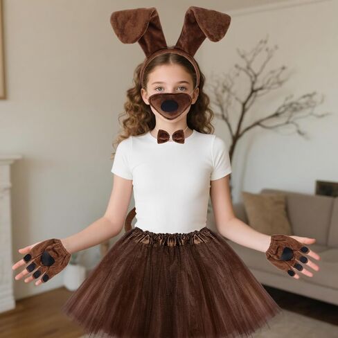 Puppy Dog Tutus Skirt Animal Costume Set Dog Ear Headband Bow Tie Paw Gloves Set for Women Halloween Cosplay in Kuwait