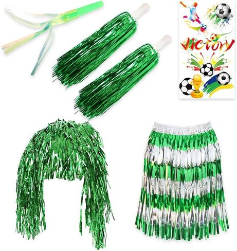 Soccer Cheerleading Costume Set with Pom Poms, Tinsel Wig, Hula Skirt, Whistle, and Tattoo Stickers, Football Fan Party Props in Saudi Arabia