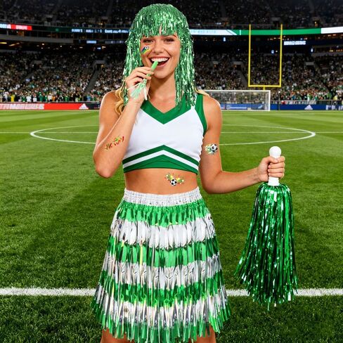 Soccer Cheerleading Costume Set with Pom Poms, Tinsel Wig, Hula Skirt, Whistle, and Tattoo Stickers, Football Fan Party Props in Saudi Arabia