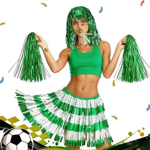 Soccer Cheerleading Costume Set with Pom Poms, Tinsel Wig, Hula Skirt, Whistle, and Tattoo Stickers, Football Fan Party Props in Saudi Arabia