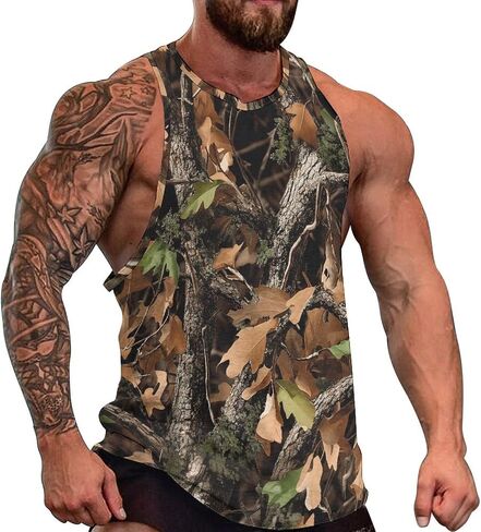 Men's Camo Tank Tops Novelty Leaf Graphic 3D Print Muscle Casual Sleeveless T-Shirt in Saudi Arabia