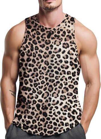 Mens Leopard Print Tank Tops Sleeveless Workout Muscle Gym Shirt Casual Streetwear in Kuwait