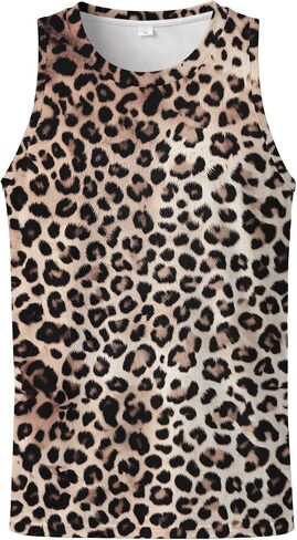 Mens Leopard Print Tank Tops Sleeveless Workout Muscle Gym Shirt Casual Streetwear in Kuwait