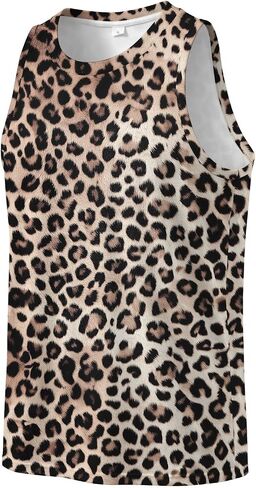 Mens Leopard Print Tank Tops Sleeveless Workout Muscle Gym Shirt Casual Streetwear in Kuwait