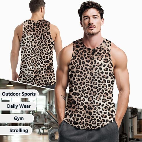Mens Leopard Print Tank Tops Sleeveless Workout Muscle Gym Shirt Casual Streetwear in Kuwait