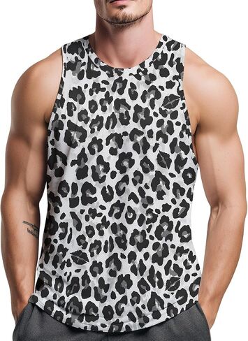 Mens Leopard Print Tank Tops Sleeveless Workout Muscle Gym Shirt Casual Streetwear in Saudi Arabia