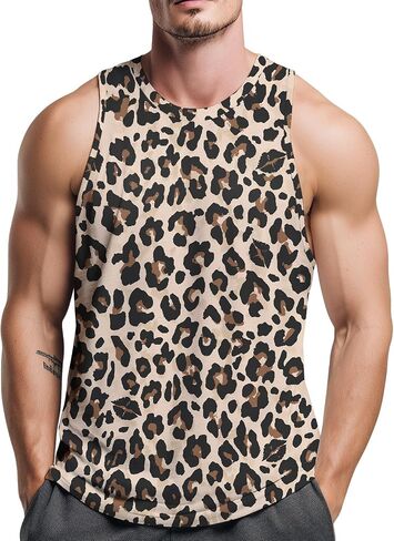 Mens Leopard Print Tank Tops Sleeveless Workout Muscle Gym Shirt Casual Streetwear in Kuwait